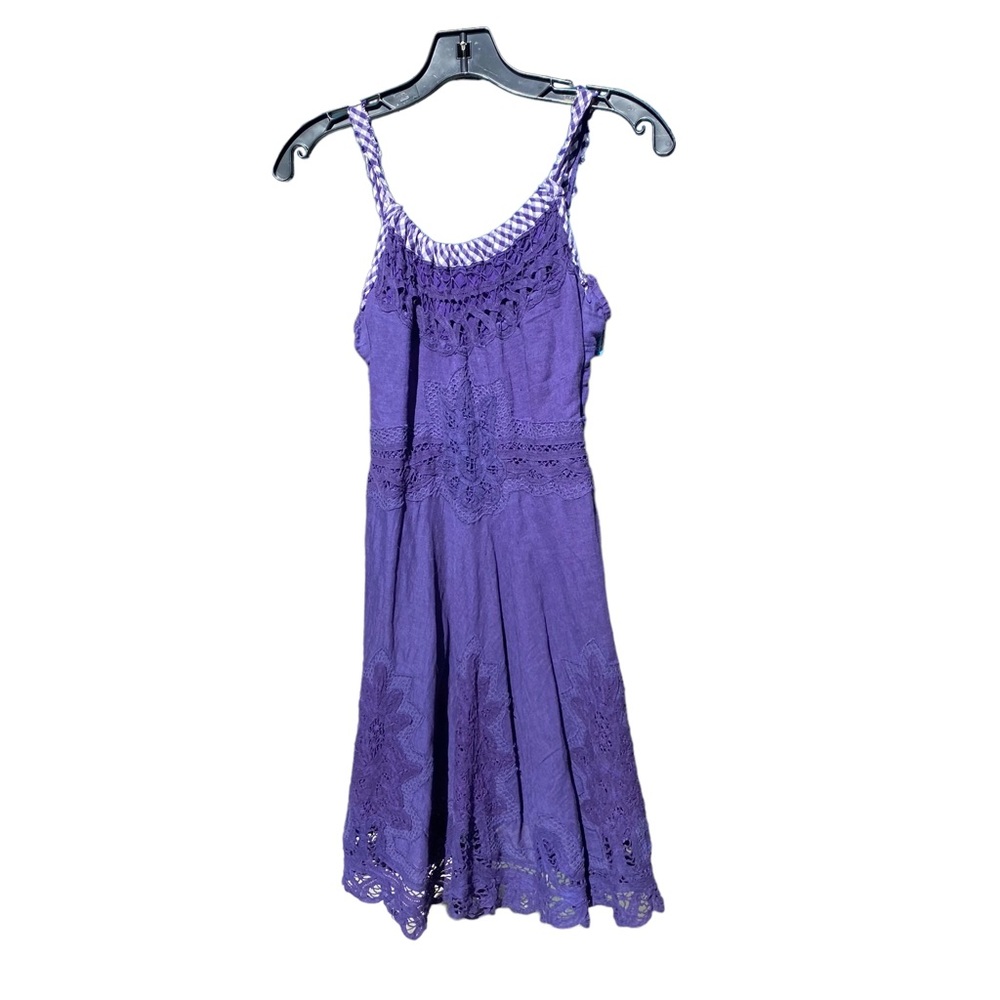 Free people Crochet Gingham lace Halter purple dress Size 0